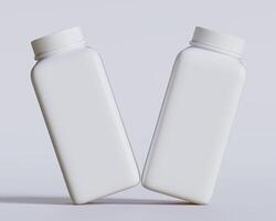Empty square bottle white color on gray background 3D render illustration photo