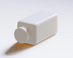 Empty square bottle white color on gray background 3D render illustration photo