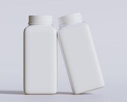 Empty square bottle white color on gray background 3D render illustration photo