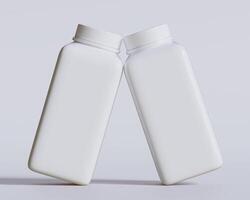Empty square bottle white color on gray background 3D render illustration photo