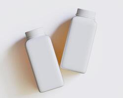 Empty square bottle white color on gray background 3D render illustration photo