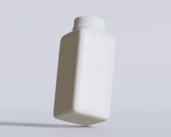 Empty square bottle white color on gray background 3D render illustration photo