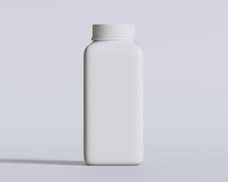 Empty square bottle white color on gray background 3D render illustration photo