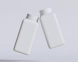 Empty square bottle white color on gray background 3D render illustration photo
