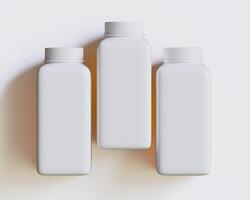 Empty square bottle white color on gray background 3D render illustration photo