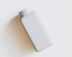 Empty square bottle white color on gray background 3D render illustration photo