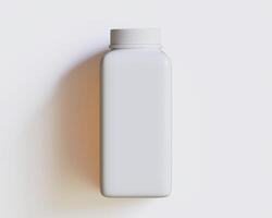 Empty square bottle white color on gray background 3D render illustration photo