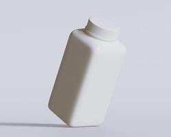 Empty square bottle white color on gray background 3D render illustration photo