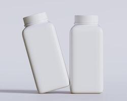 Empty square bottle white color on gray background 3D render illustration photo