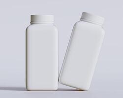 Empty square bottle white color on gray background 3D render illustration photo
