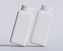 Empty square bottle white color on gray background 3D render illustration photo