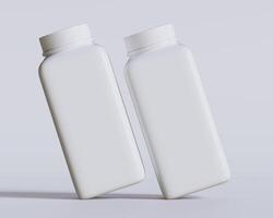 Empty square bottle white color on gray background 3D render illustration photo