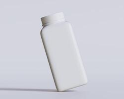 Empty square bottle white color on gray background 3D render illustration photo