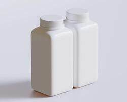 Empty square bottle white color on gray background 3D render illustration photo