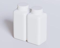 Empty square bottle white color on gray background 3D render illustration photo