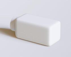 Empty square bottle white color on gray background 3D render illustration photo
