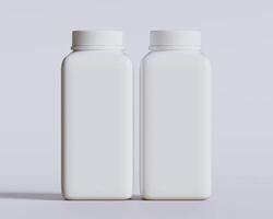 Empty square bottle white color on gray background 3D render illustration photo