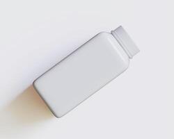 Empty square bottle white color on gray background 3D render illustration photo