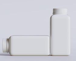 Empty square bottle white color on gray background 3D render illustration photo
