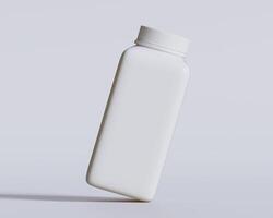 Empty square bottle white color on gray background 3D render illustration photo