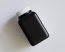 Pill square bottle black color and white cap on gray background photo