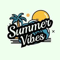 Summer vibes typography poster with palm trees and sun for the t shirt design. illustration vector