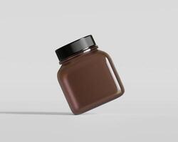 Square pill or supplement bottle brown color and black cap on white background photo