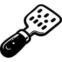 Kitchen spatula with long holes in monochrome. Simple minimalistic in black ink drawing on white background vector
