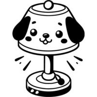 Baby bedside night lamp with lampshade in shape of puppy head in monochrome. Simple minimalistic in black ink drawing on white background vector