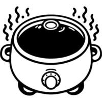 Saucepan pressure cooker with timer covered with a lid in monochrome. Simple minimalistic in black ink drawing on white background vector