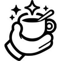 Waiter hand serving mug of delicious cocoa in monochrome. Simple minimalistic in black ink drawing on white background vector