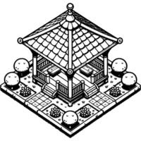 Summer gazebo with panoramic views in monochrome. Open area for summer recreation. Simple minimalistic in black ink drawing on white background vector