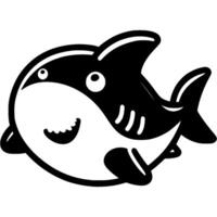 Cheerful shark looks up and watches swimming tourist in monochrome. Dangerous sea predator. Simple minimalistic in black ink drawing on white background vector