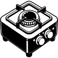 Tourist camping gas stove in monochrome. Simple minimalistic in black ink drawing on white background vector