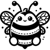 Striped bumblebee smiles cheerfully in monochrome. Cheerful summer insect. Simple minimalistic in black ink drawing on white background vector
