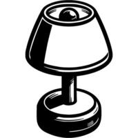 Night bedside lamp with round lampshade in monochrome. Simple minimalistic in black ink drawing on white background vector