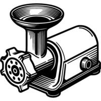 Modern electric meat grinder for preparing minced meat in monochrome. Simple minimalistic in black ink drawing on white background vector