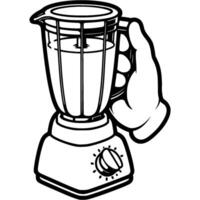 Chef hand holds blender filled with smoothie in monochrome. Simple minimalistic in black ink drawing on white background vector