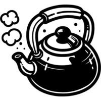Boiling kettle with handle in monochrome. Preparing for breakfast tea party. Simple minimalistic in black ink drawing on white background vector