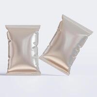 Realistic chips packaging with glossy texture, foil material on white background photo
