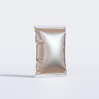 Realistic chips packaging with glossy texture, foil material on white background photo