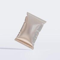 Realistic chips packaging with glossy texture, foil material on white background photo