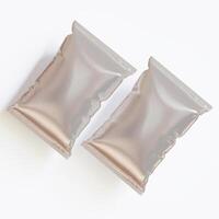 Realistic chips packaging with glossy texture, foil material on white background photo