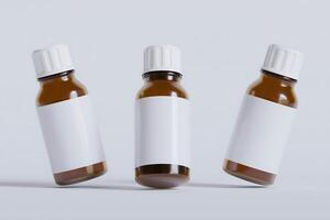 Packaging bottle brown color and white blank label for medicine, pill or supplement, cosmetic, chemical and etc on white background photo