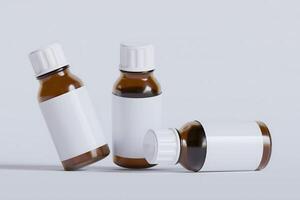 Packaging bottle brown color and white blank label for medicine, pill or supplement, cosmetic, chemical and etc on white background photo