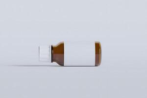 Packaging bottle brown color and white blank label for medicine, pill or supplement, cosmetic, chemical and etc on white background photo