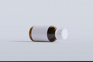 Packaging bottle brown color and white blank label for medicine, pill or supplement, cosmetic, chemical and etc on white background photo