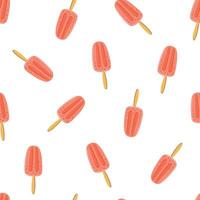 Seamless pattern with fruit ice cream on white background. Cold Summer dessert. Vegan ice cream on stick. Hand drawn flat style illustration. vector