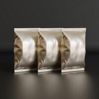 Realistic snack for chips potato and etc. glossy and foil texture on black background rendering 3D illustration photo