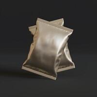 Realistic snack for chips potato and etc. glossy and foil texture on black background rendering 3D illustration photo